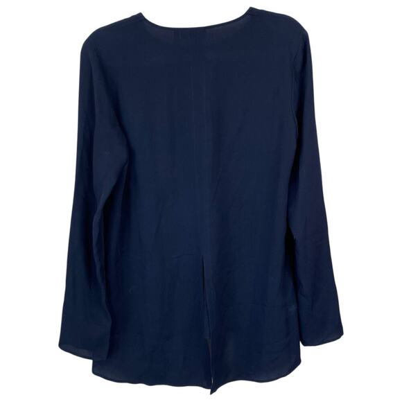 THEORY Slit Front Classic Tunic Georgette Navy Blue Size Small Silk Office Work - Picture 4 of 8